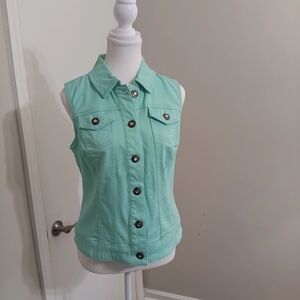 Mint Green Sleeveless Denim Vest